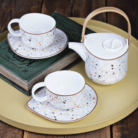 Italian style restaurant household two pcs cups saucers and teapot custom colorful porcelain coffee tea set