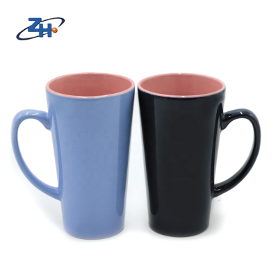 factory custom made daily use tall glazed ceramic coffee mugs v-shape