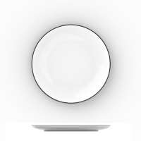 Simple Plain  Round Solid White Porcelain Ceramic Dish Plate black edge T101203