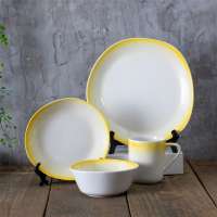 Wholesale good quality yellow and white irregular unique elegant ceramic dinner sets