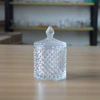 Hot selling luxury diamond glass candle jar with lid