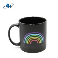 24oz boss black glazed ceramic coffee tea mug with colorful decal rainbow