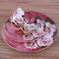 Royal bone china porcelain houseware luxury elegant red rose dinnerware dinner set