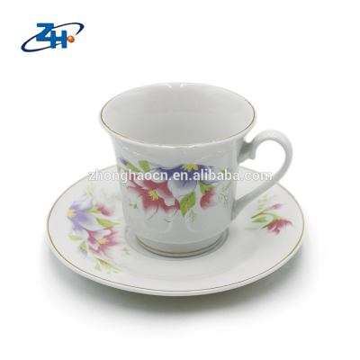 Fashionable porcelain bone china water cups and plate in sets with golden rim