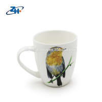 Zhonghao belly shape new bone china porcelain ceramic mug with bird decal