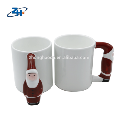 7102 plain white sublimation stoneware coffee mug with Santa Claus handle design