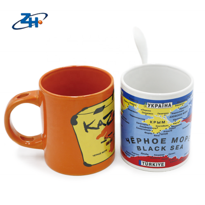 Zhonghao supply 7102 glazed decal ceramic sublimation mugs with spoon