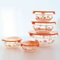 5pcs glass bowl set with red color lids