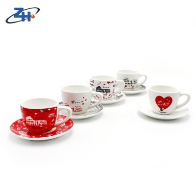 wholesale top quality high grade printing ceramic cup and saucer set