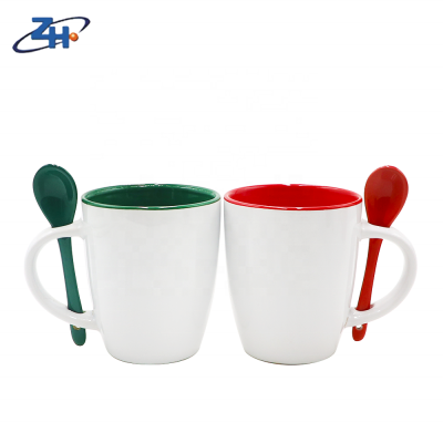 Zibo Sublimation ceramic coffee blank white mug with spoon